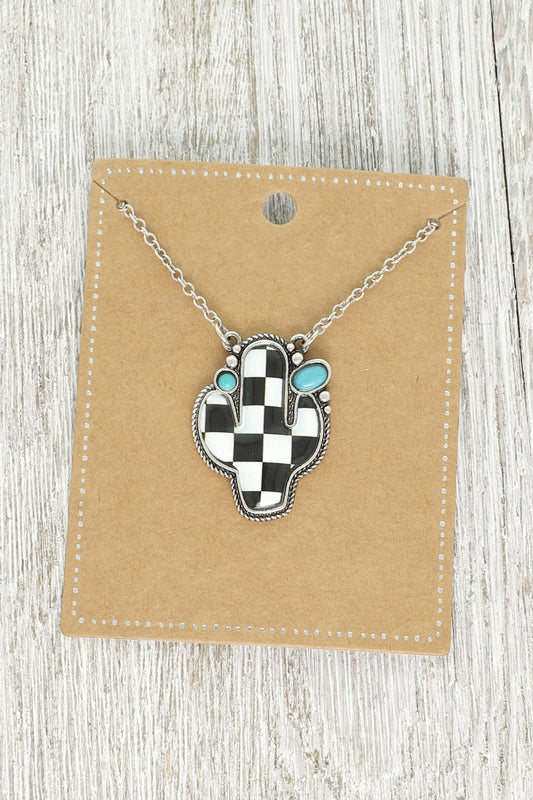 Turquoise Checker Cactus Necklace