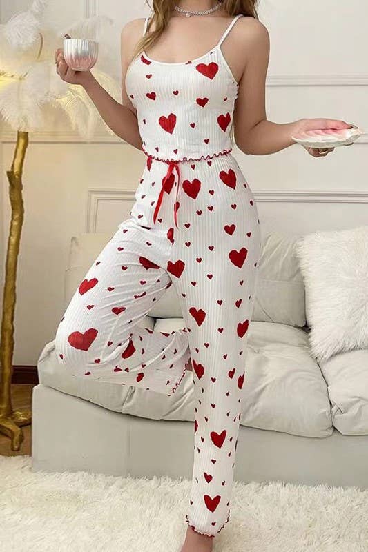 Valentines Red Heart Print cami pajama Lounge Set