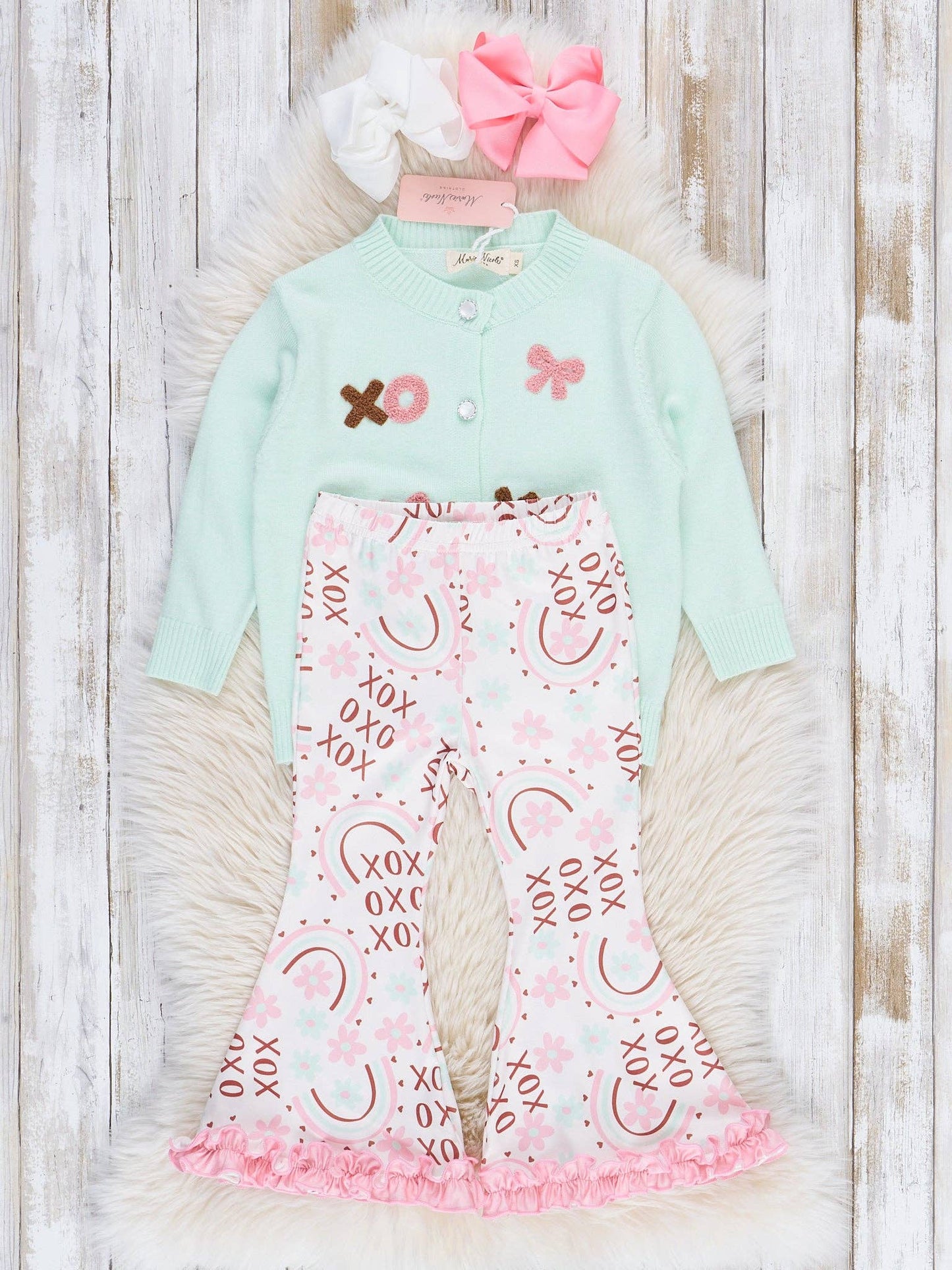 Teal & Pink XO Bows Bell Bottoms Outfit