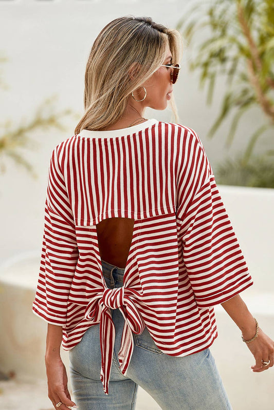 Red Striped Tie Back Shirt