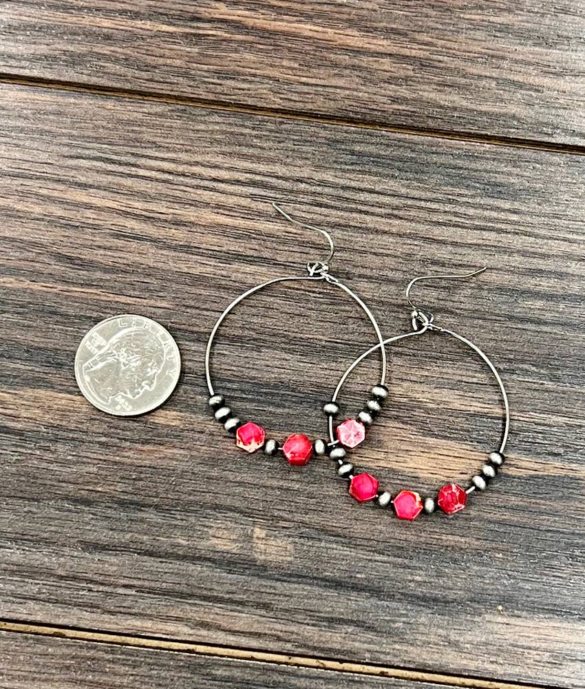 Hexa Red Hoop Earrings