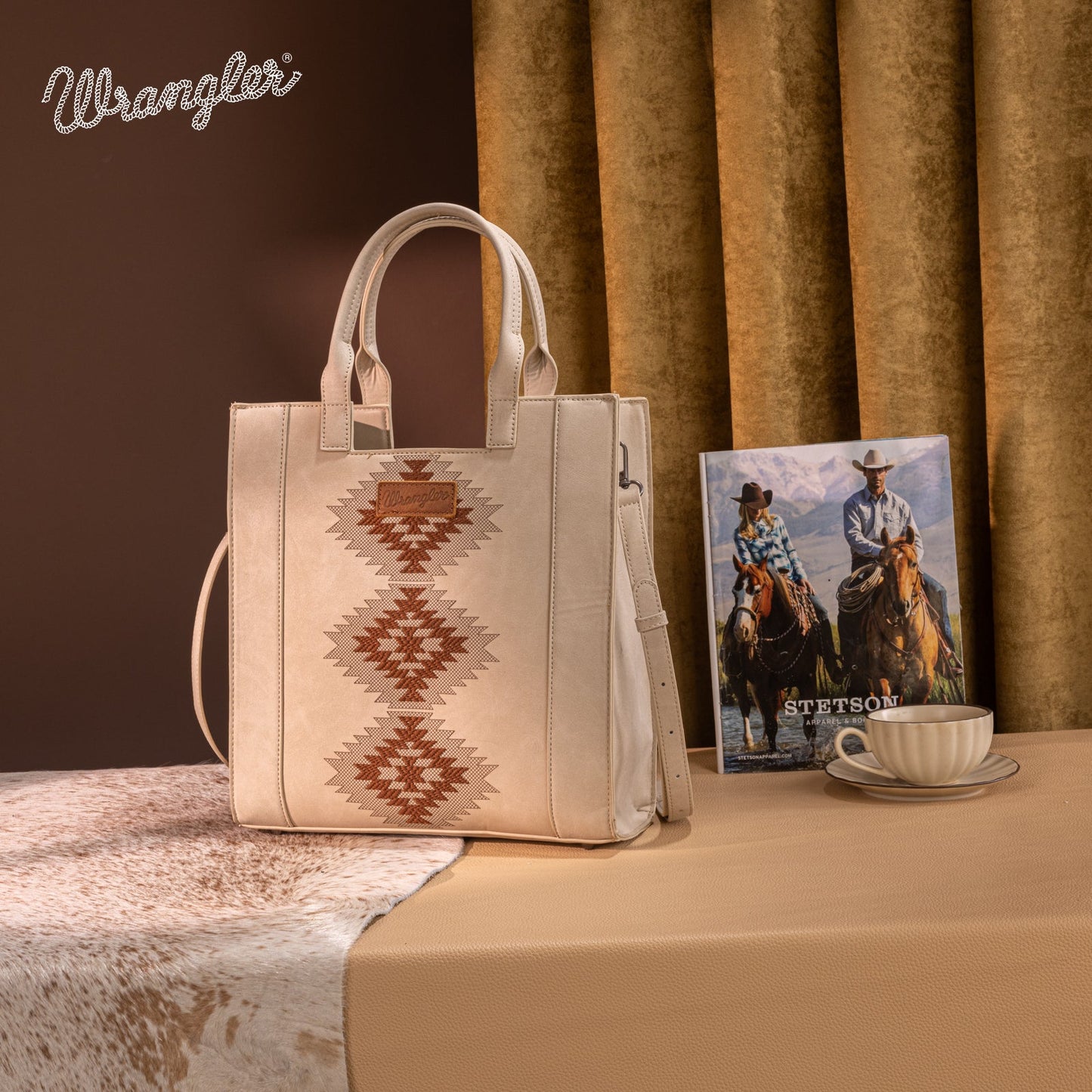 Wrangler Aztec Embroidered Handbag Family - BEIGE