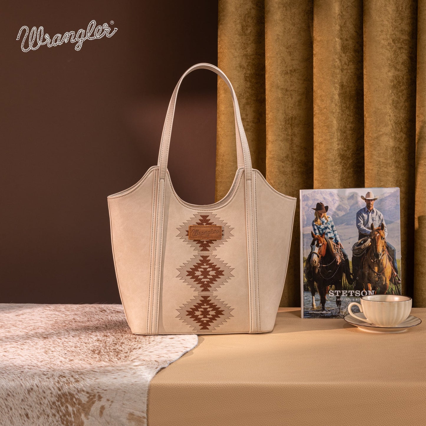 Wrangler Aztec Embroidered Handbag Family - BEIGE