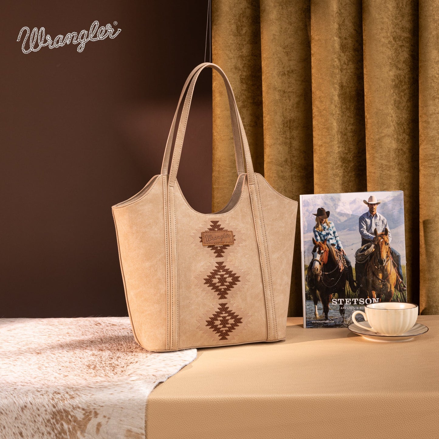 Wrangler Aztec Embroidered Handbag Family - TAN
