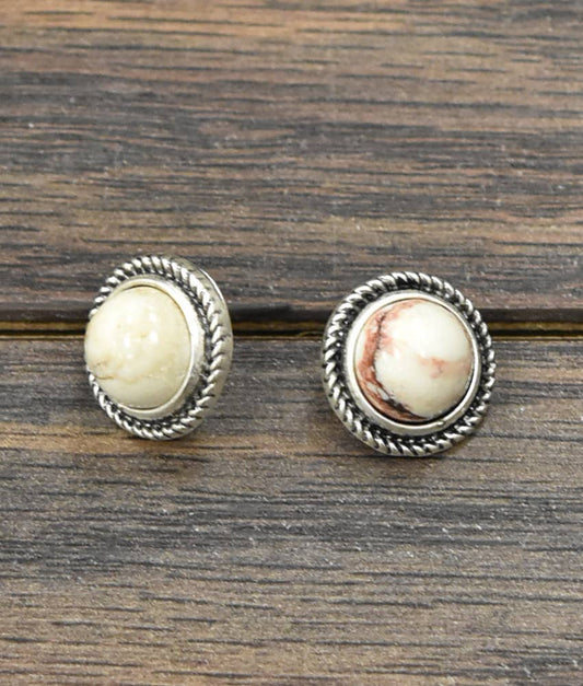 10mm Round White Buffalo Stud Earrings