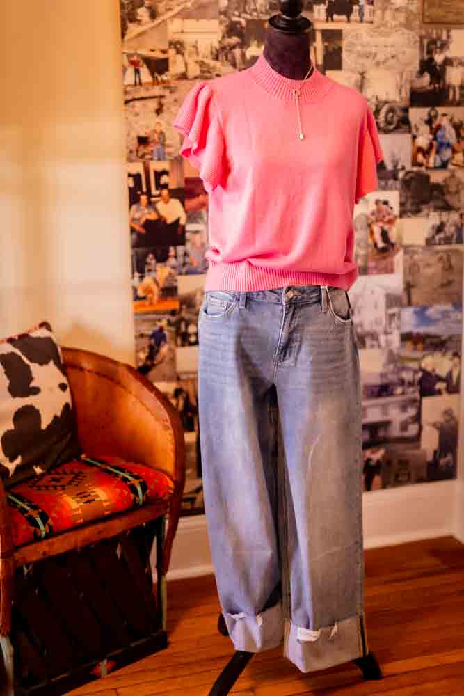 Sachet Pink Ruffle Short Sleeve Top