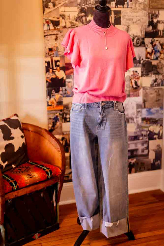 Sachet Pink Ruffle Short Sleeve Top