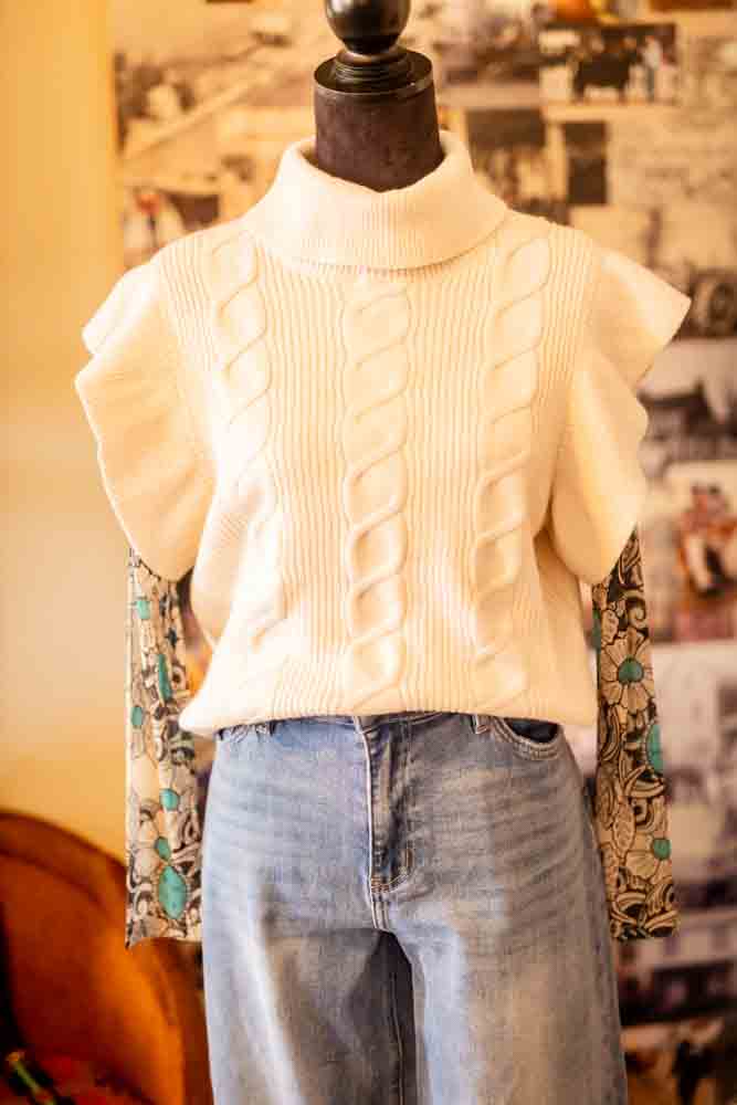 Western Knit Turtleneck Ruffle Sweater Top