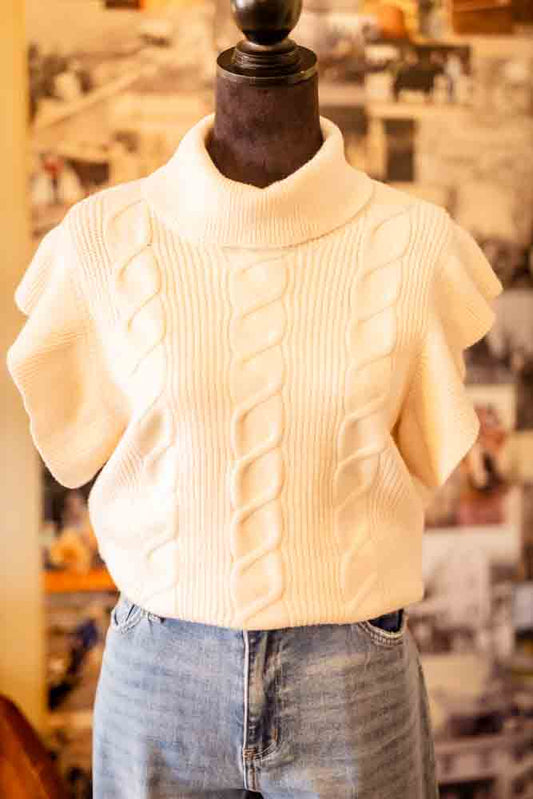 Western Knit Turtleneck Ruffle Sweater Top