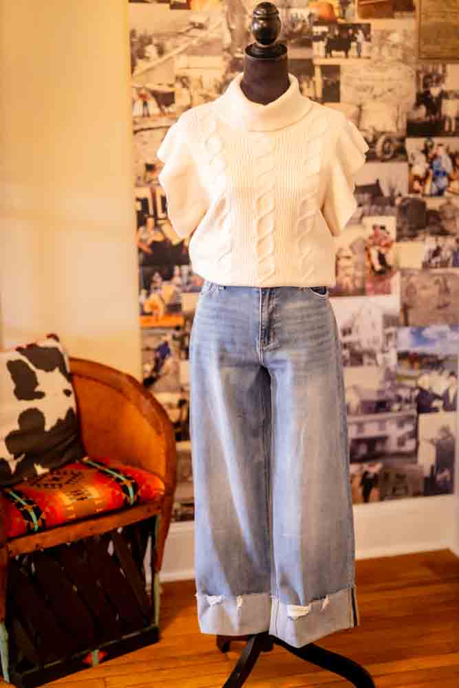 Western Knit Turtleneck Ruffle Sweater Top