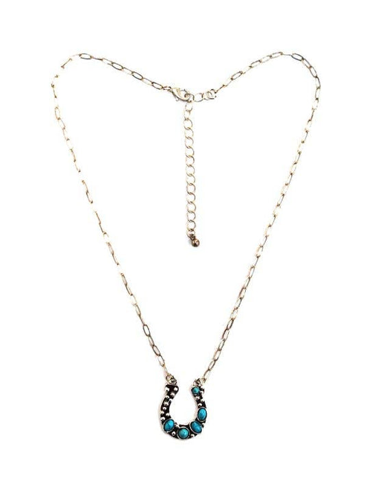 Etched Turquoise Horseshoe Necklace