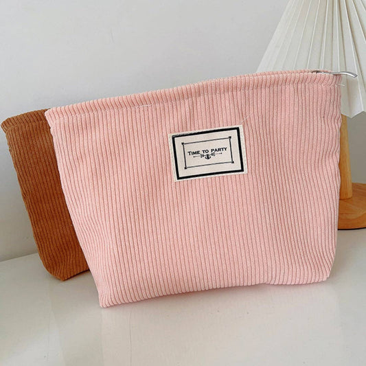 Solid Color Corduroy Makeup Bag