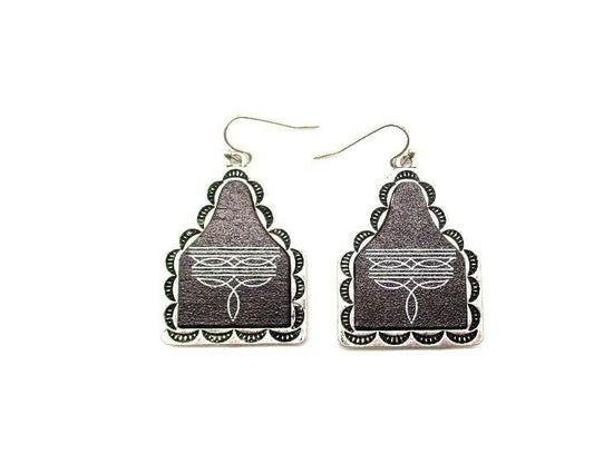 WESTERN BOOT STITCH CATTLE TAG EARRINGS