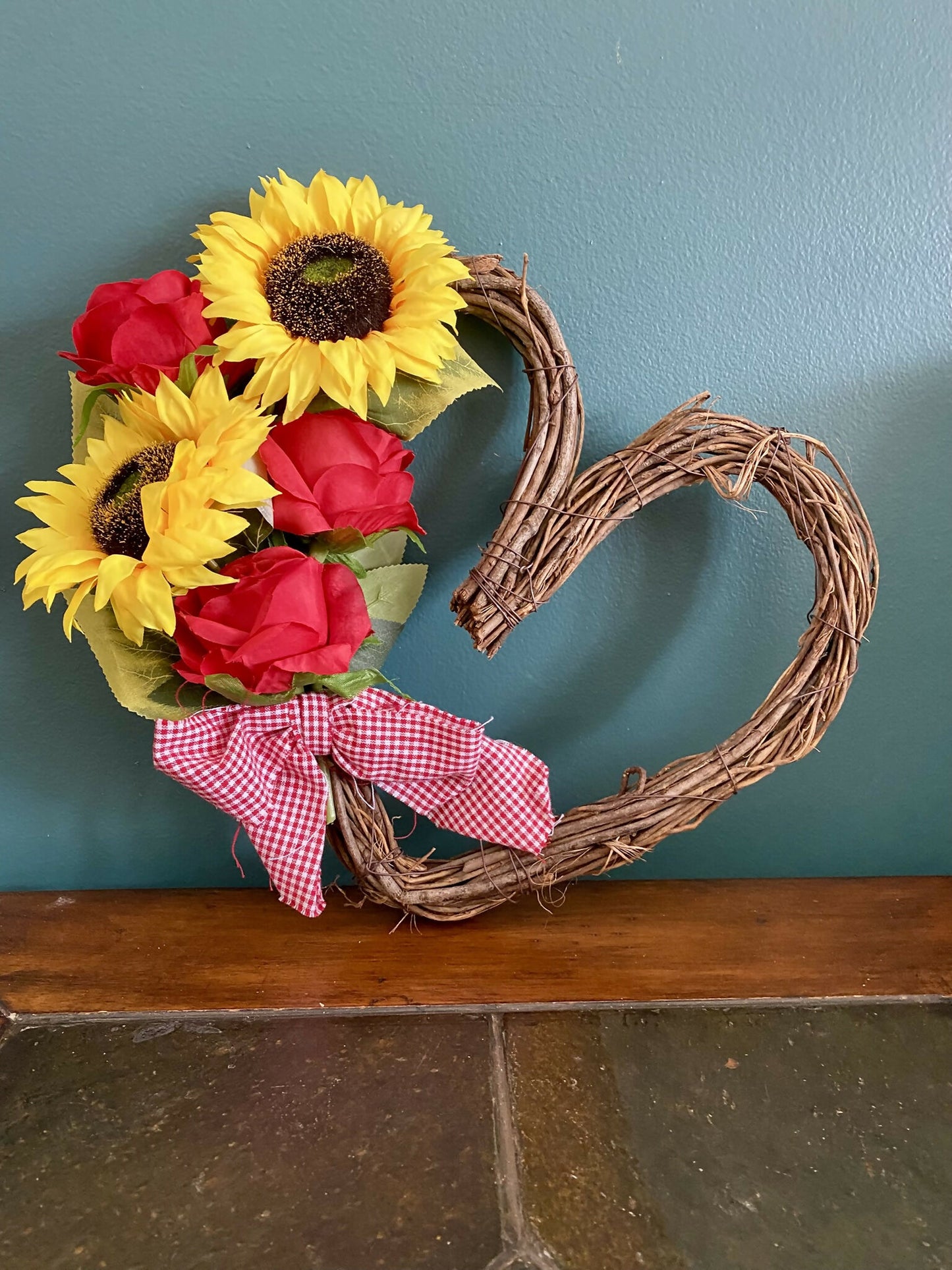 Sunflower Rose Grapevine Heart Wreath