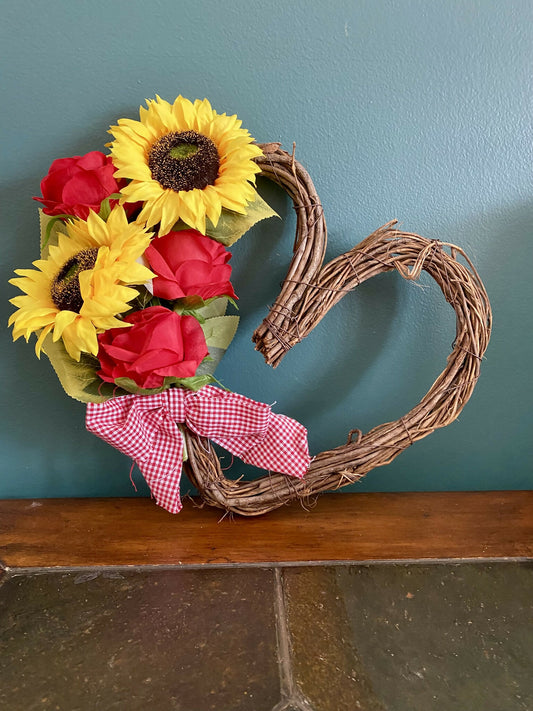Sunflower Rose Grapevine Heart Wreath
