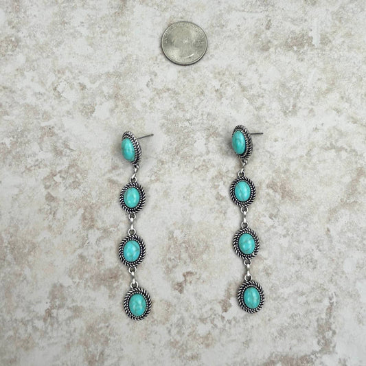 4-Tier Blue Turquoise Stone Dangle Earrings