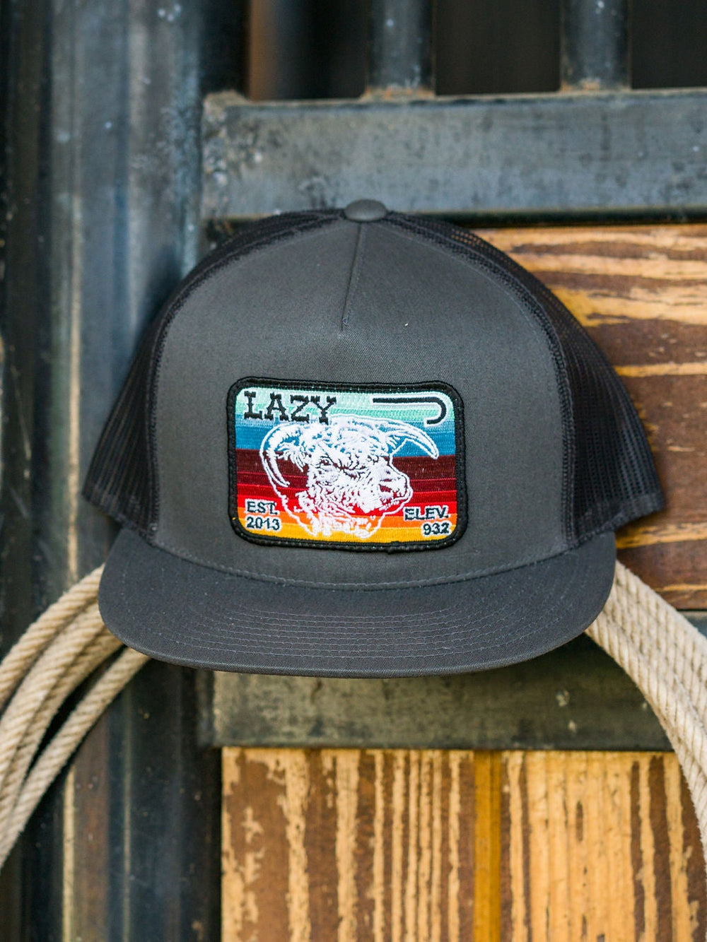 Lazy J Ranch Dark Grey Serape Elevation Classic Five Panel Trucker Hat