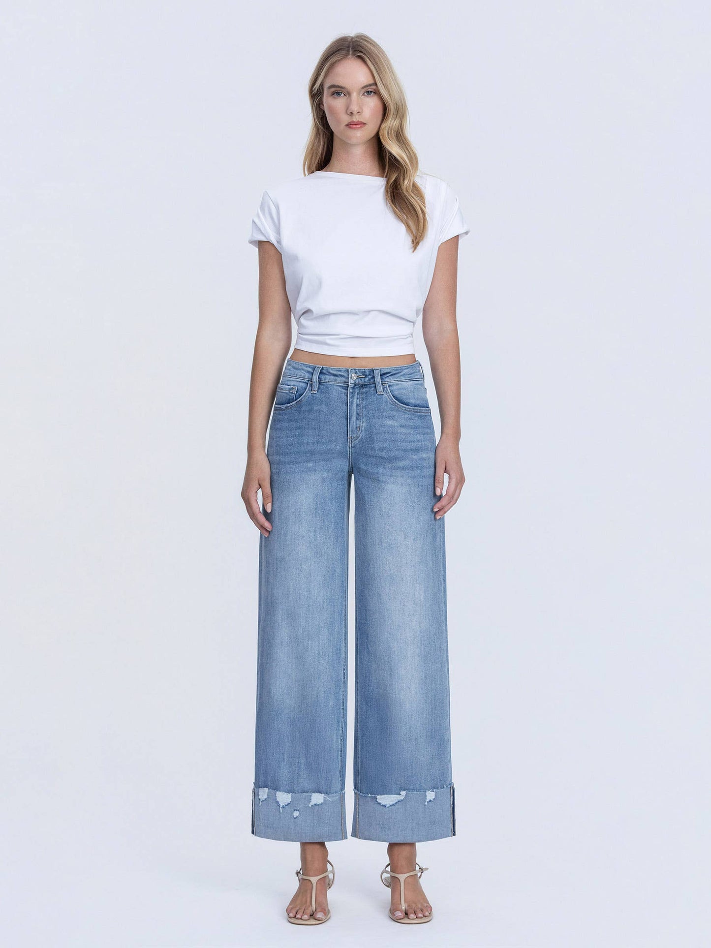 LOVERVET By Vervet HIGH RISE MEDIUM WASH CUFFED WIDE JEANS