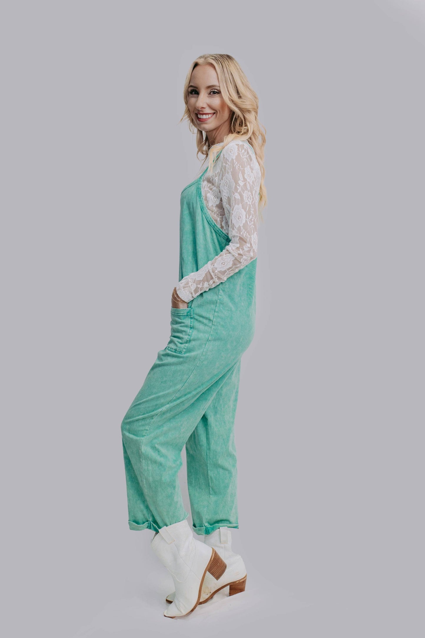 Acid Washed Turquoise Jumpsuit