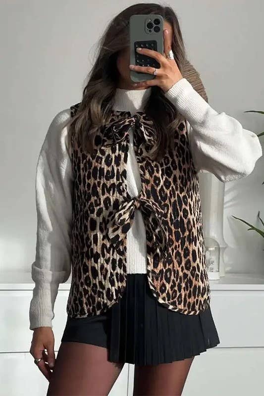 Leopard Ribbon Quilted Vest *REVERSIBLE*