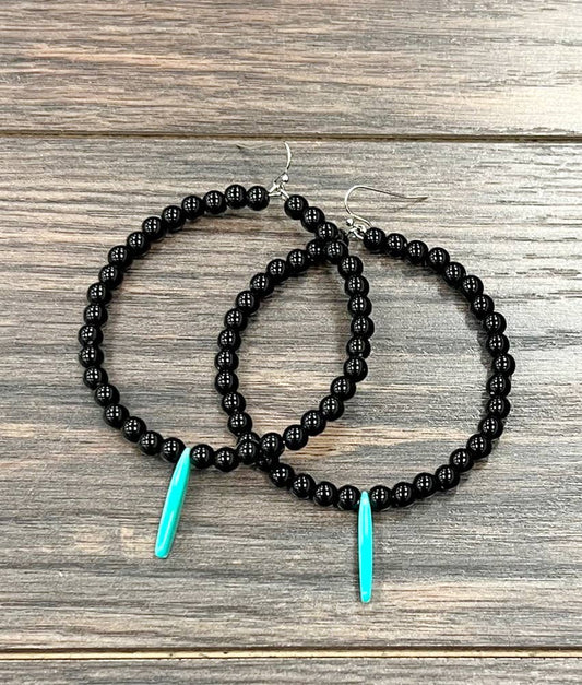 Black Seed Bead Turquoise Hoops