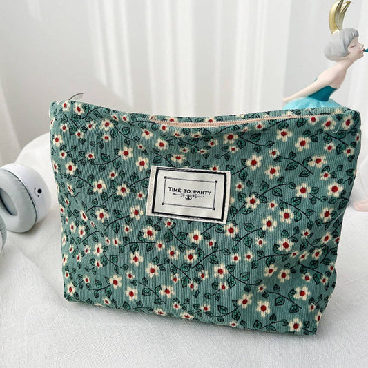 Corduroy Floral Cosmetic & Storage Bag