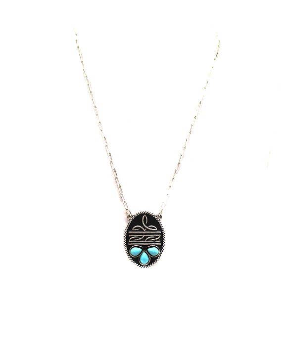 Boot Stitch Turquoise Oval Necklace