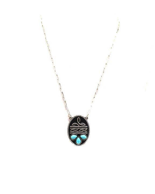 Boot Stitch Turquoise Oval Necklace