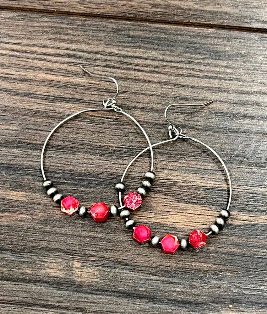 Hexa Red Hoop Earrings