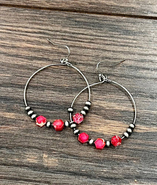 Hexa Red Hoop Earrings
