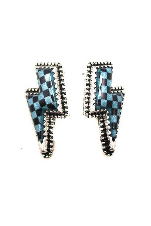 Checkered Thunderbolt Earrings