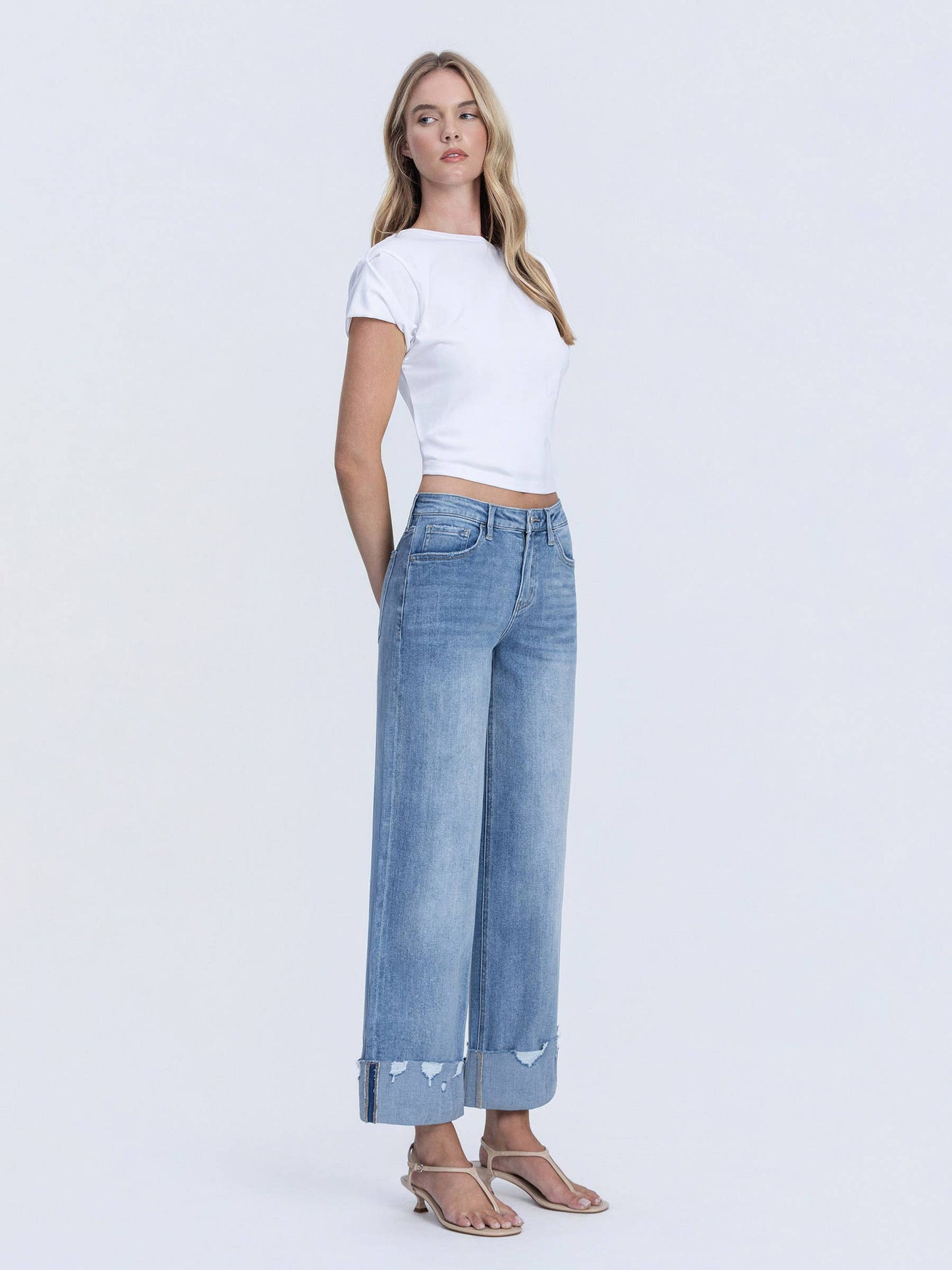 LOVERVET By Vervet HIGH RISE MEDIUM WASH CUFFED WIDE JEANS