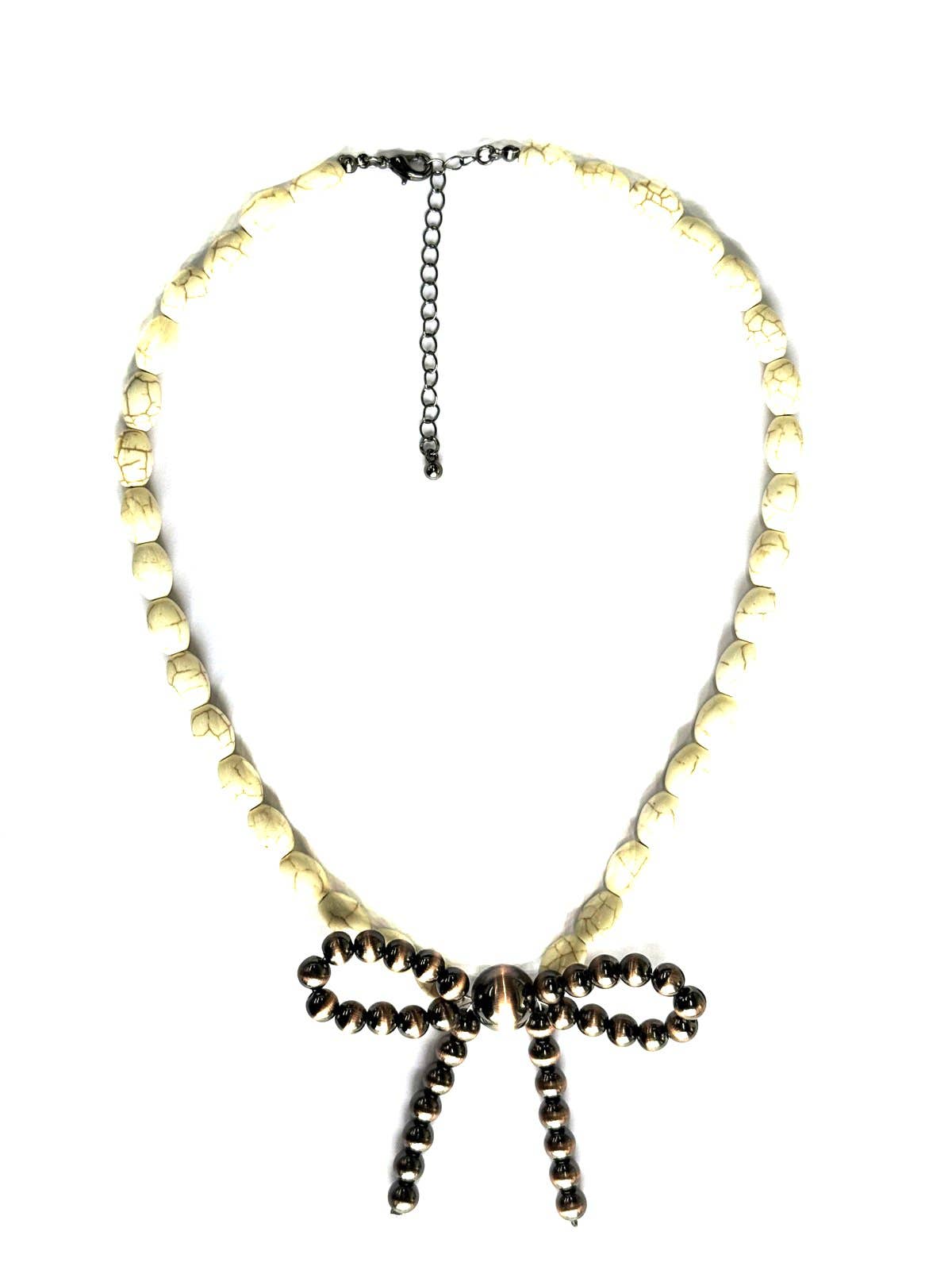 White Bead Bow Necklace