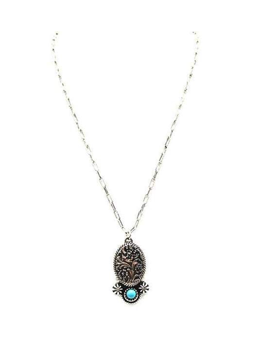 Etched Oval Turquoise Necklace