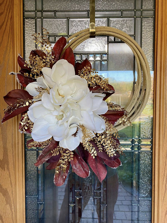 White Magnolia Lasso Wreath