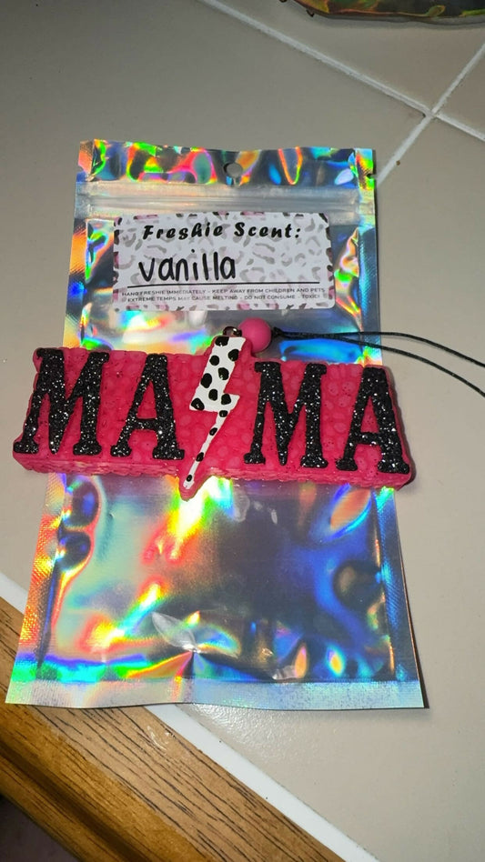 cow print lighting bolt "mama"- vanilla