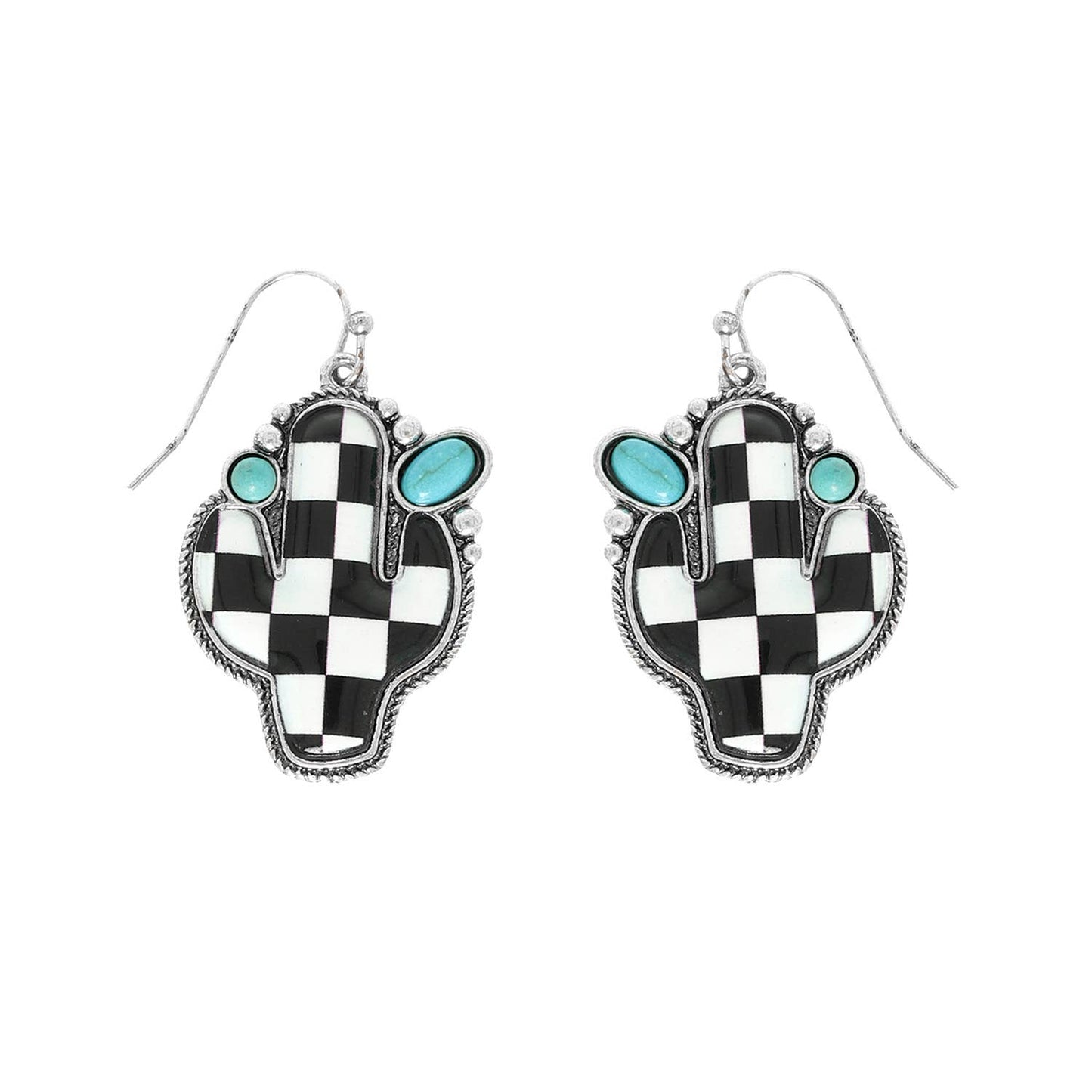 Checkered Turquoise Cactus Earring