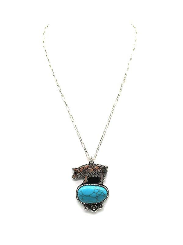 Turquoise Etched Pig Necklace