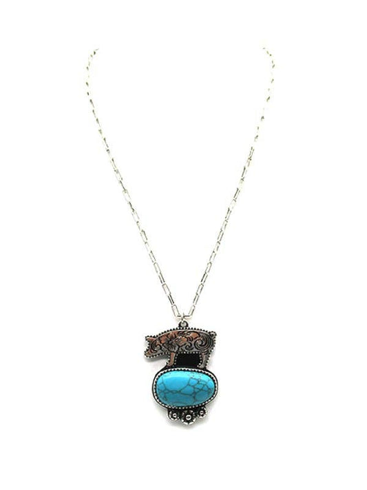 Turquoise Etched Pig Necklace