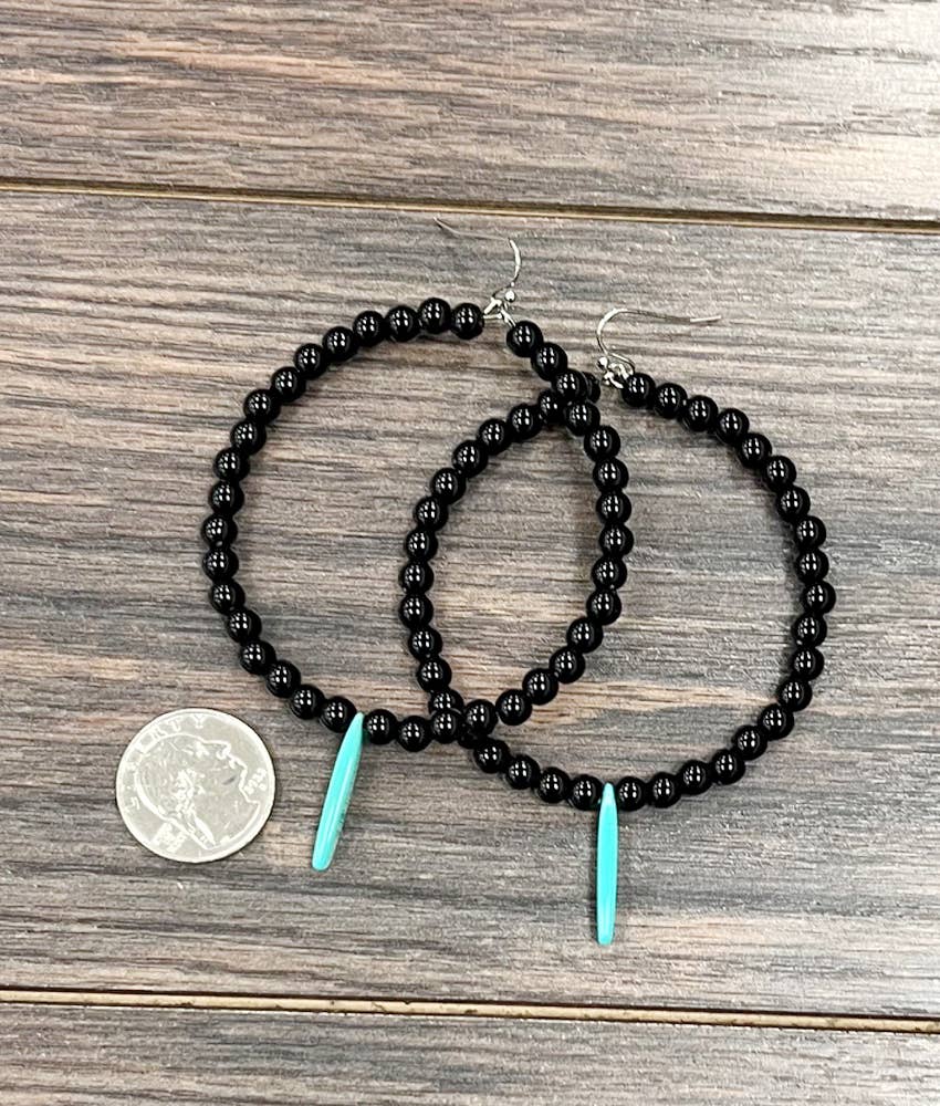 Black Seed Bead Turquoise Hoops