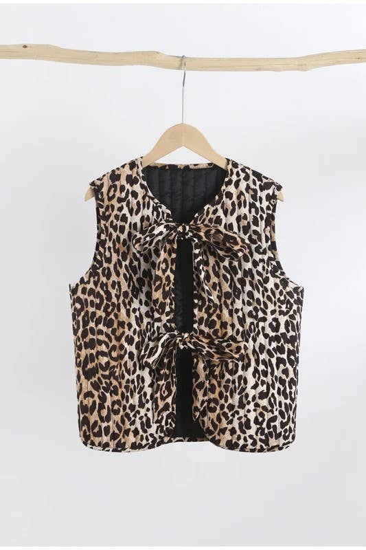 Leopard Ribbon Quilted Vest *REVERSIBLE*