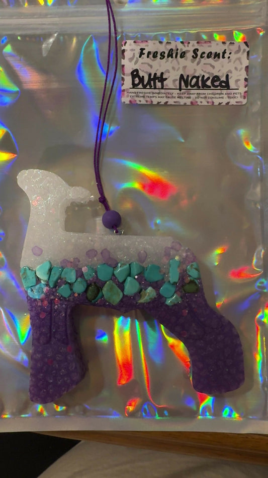purple, white and turquoise lamb