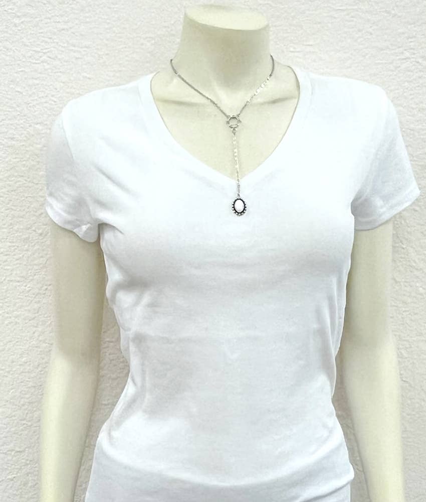 15" Oval White Buffalo Y-Necklace