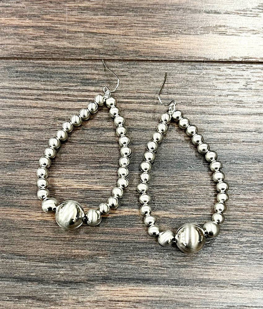 Drop Silver Navajo Bead Earrings