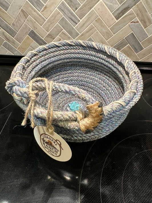 Blue Whip Stitch Bowl w Turqouise