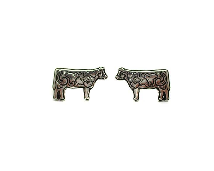 Western Scroll Cow Earring