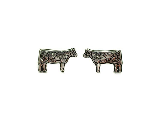 Western Scroll Cow Earring