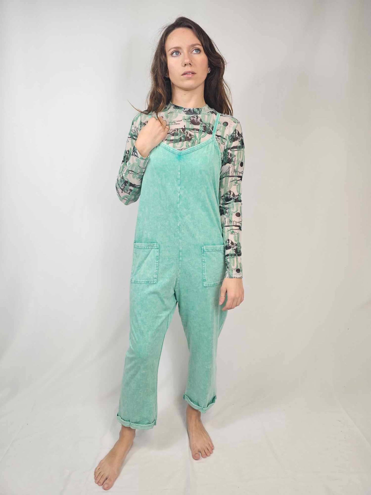 Acid Washed Turquoise Jumpsuit