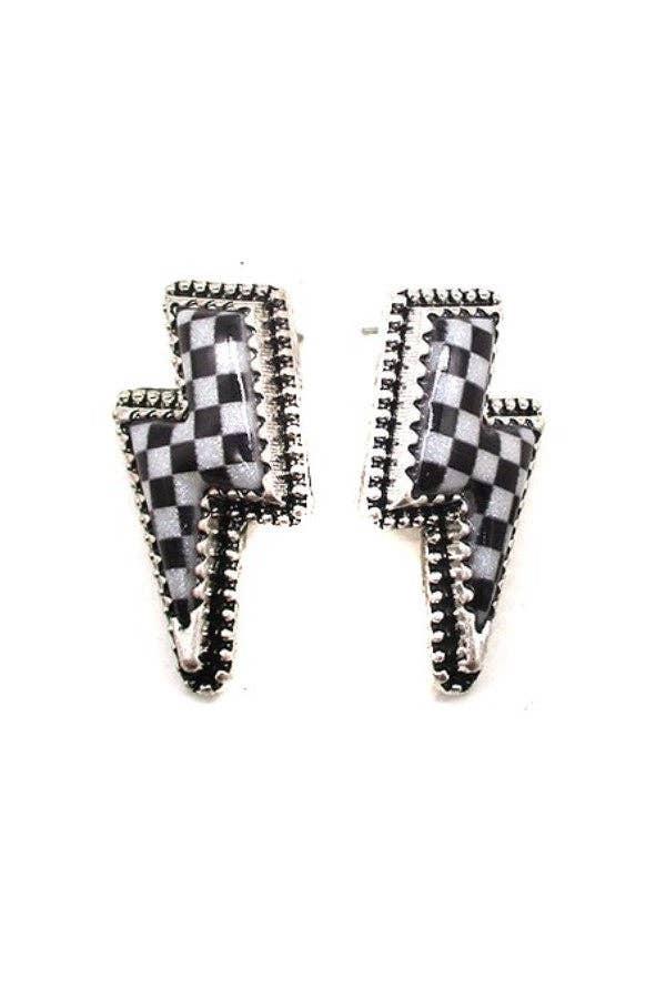 Checkered Thunderbolt Earrings
