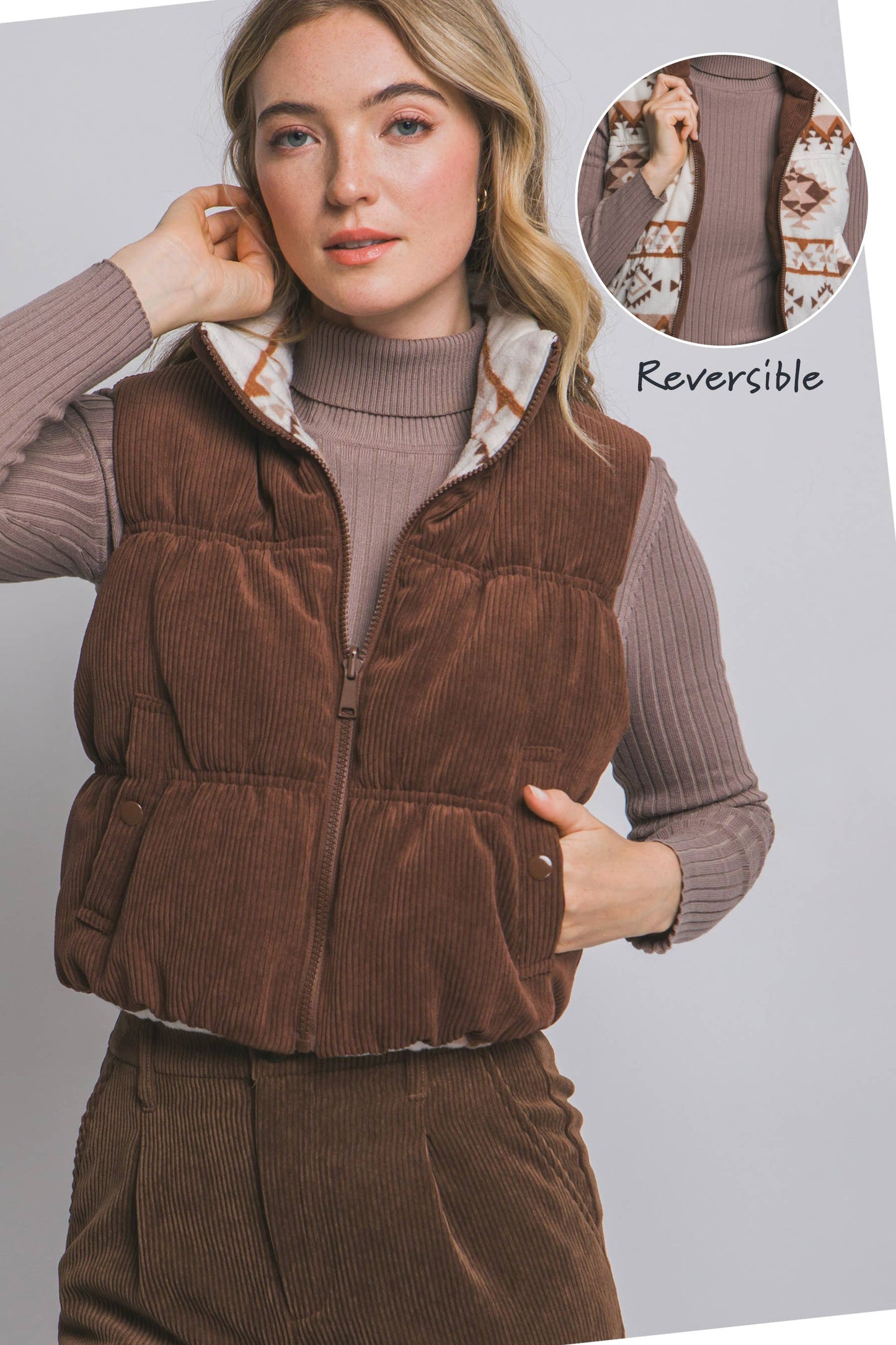 Aztec Reversible Corduroy Puffer Vest